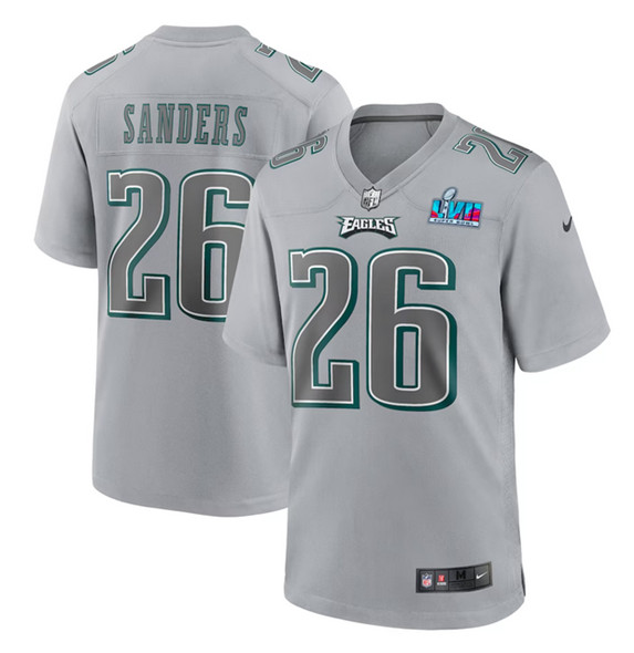 Men's Philadelphia Eagles #26 Miles Sanders Gray Super Bowl LVII Patch Atmosphere Fashion Stitched Game Jersey
